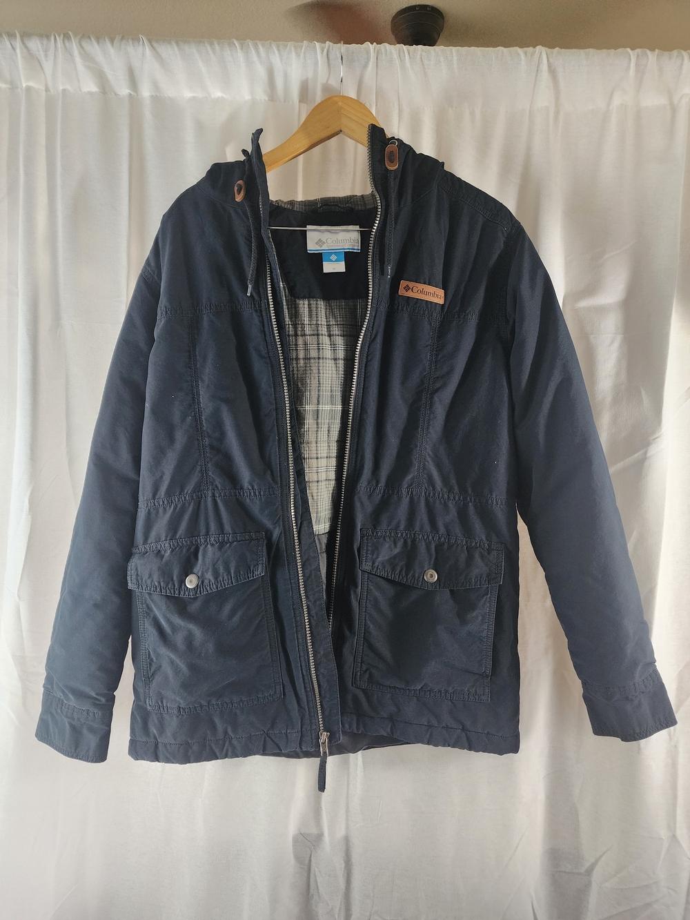 Columbia Men’s Hooded Insulated Jacket Navy Blue Zip/Button Closure Size M